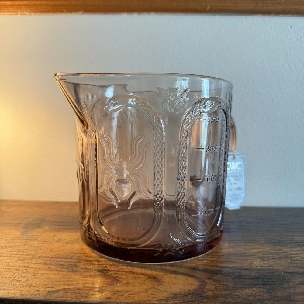 CWC Cook With Color Taupe Halloween Glass Measuring 32oz Cup Spiders & Bats